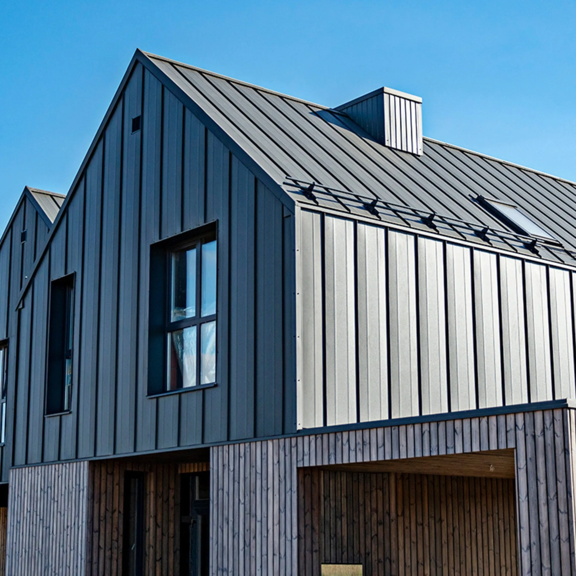Metal roof and wall panel coating on luxury sauna
